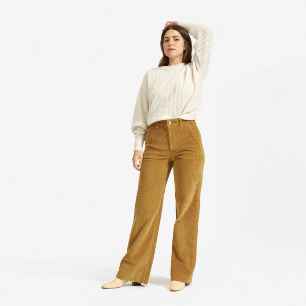 Everlane Corduroy Wide Leg Pants Trousers High Rise Mustard Brown Cotton Sz 2